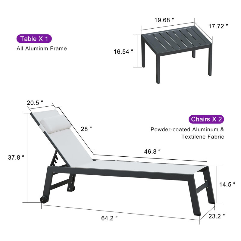 Laylaann Outdoor Rust-Resistant Metal Chaise Lounge with Table, White