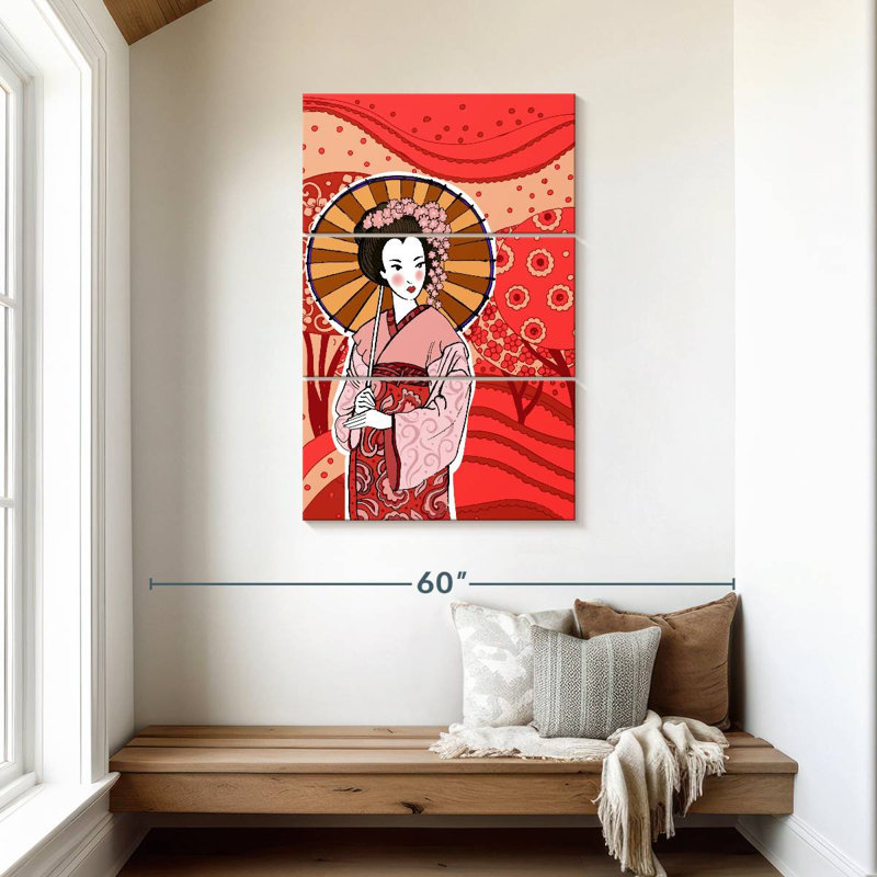 Geisha japonaise Leisha au printemps, H 45 po x l 28 po