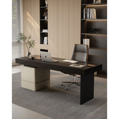 Modern Writing Desk With Tempered Glass Top And Multi Drawer Storage