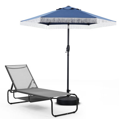 2 Piece Outdoor Chaise Lounge Set With Umbrella