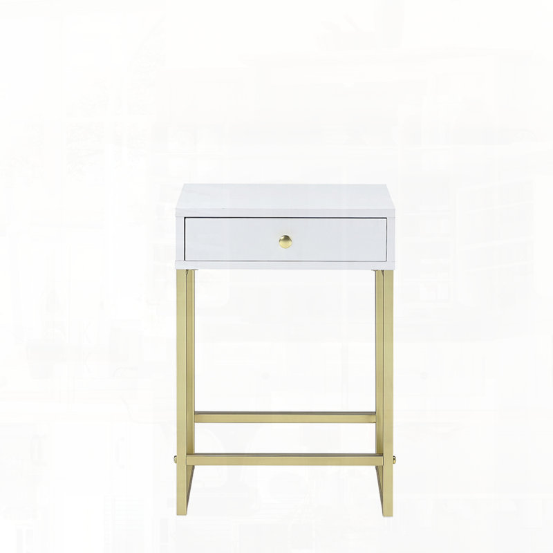 Table d'appoint en bois composite durable, métal et placage en PVC