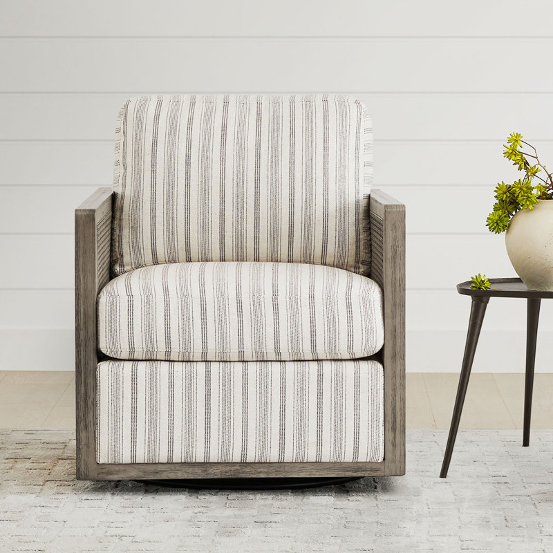 Fauteuil pivotant rembourré en rotin de 27,6 po Wynyard, Crème / gris foncé, Gris
