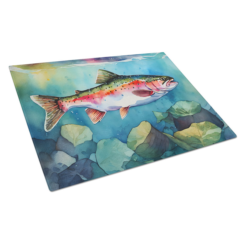 Rainbow Trout Glass Cutting Board Large