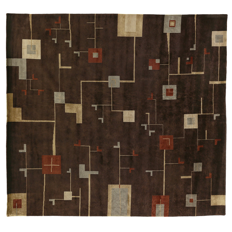 Contemporary hand-knotted New Zealand Wool Plum/Sage Area Rug, Rectangle 9' x 10', Plum/Sage
