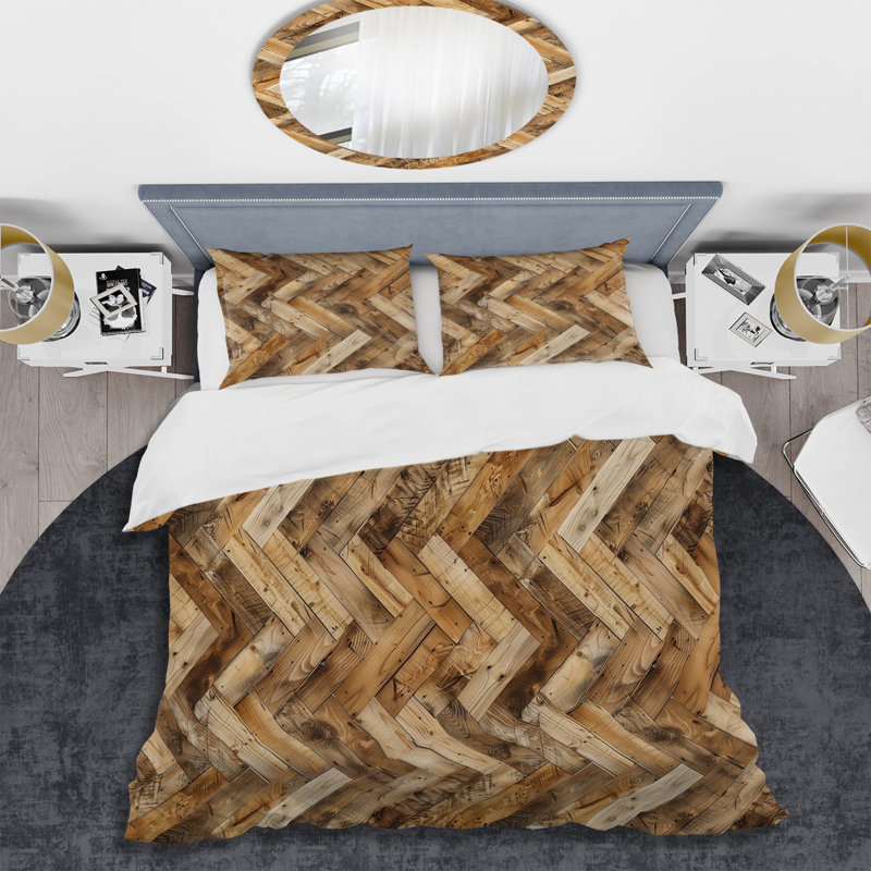 Ensemble de housse de couette à chevrons rétro Vintage Barnwood, Housse de couette simple + 2 taies décoratives st