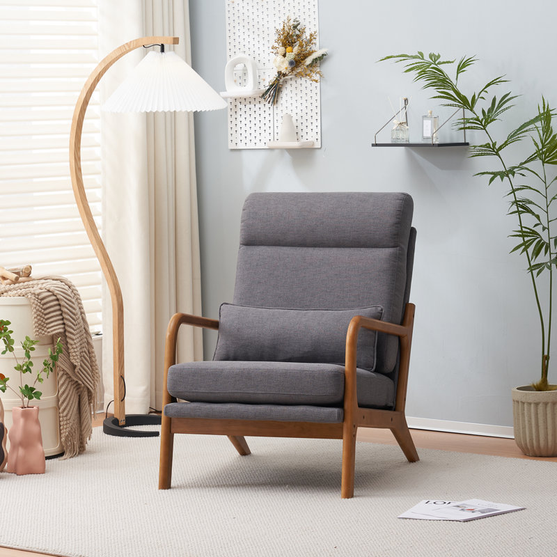 Fauteuil en bois massif l 25,6 po avec support lombaire Lemley , 100 % lin gris