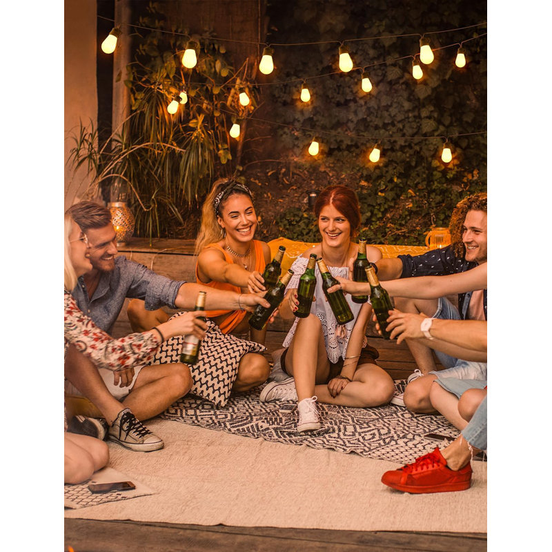 Outdoor String Lights, 48ft Smart Outdoor String Lights with 15 Dimmable Warm White LED Bulbs