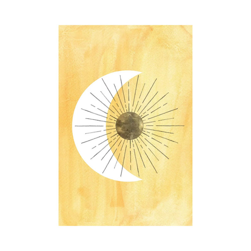 Abstract Yellow Sun and Crescent 1 Piece Painting on Canvas, 30.48cm H x 20.32cm W x 1.91cm D, Wrapped Canvas