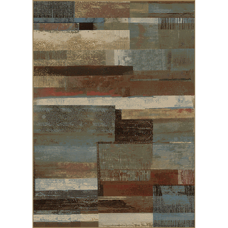 Tapis brun / gris à motif graphique, Rectangle 5 pi 3 po x 7 pi 3 po