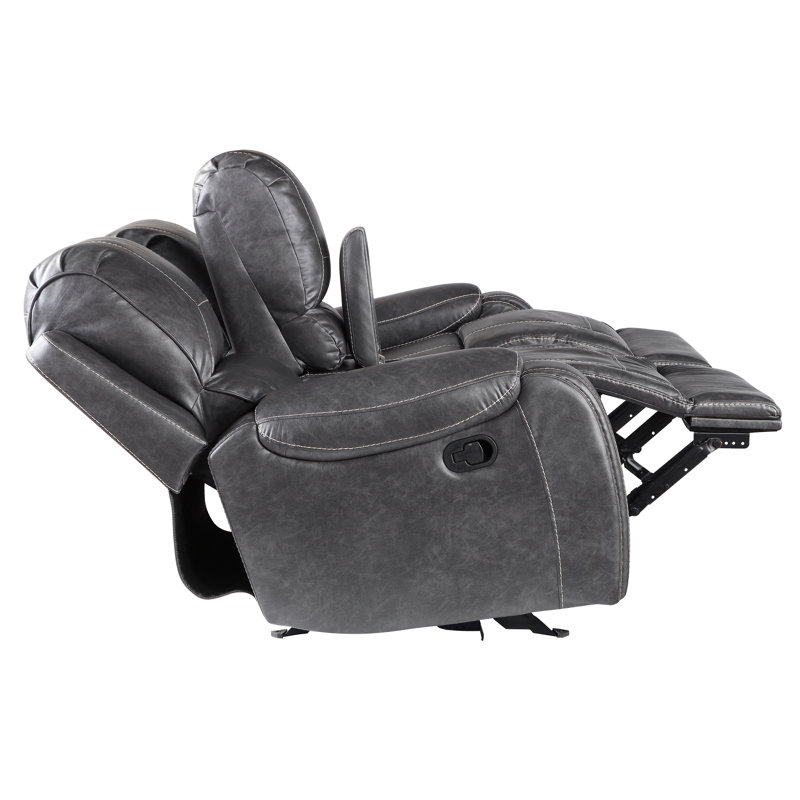 Wakita 78'' Faux Leather Reclining Loveseat, Gray