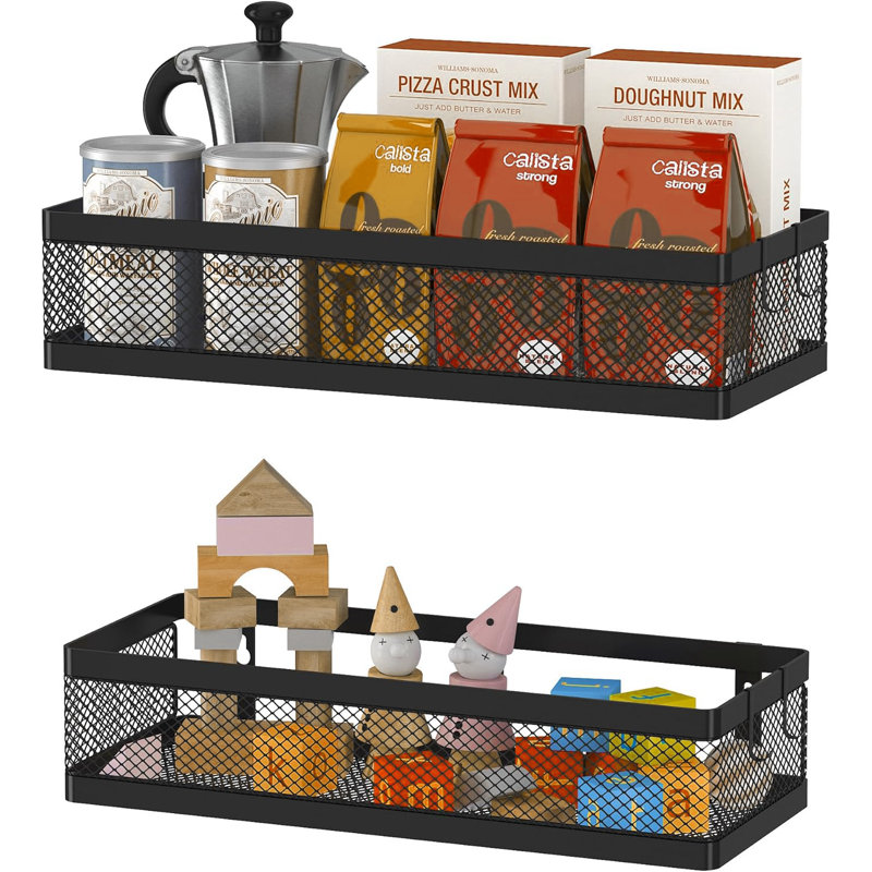 2 Packs Hanging Storage Baskets Organizer Wall Mount, Metal Wire Storage Bin Rack, Black