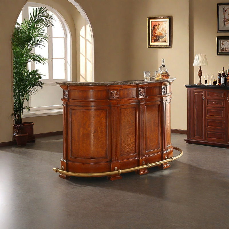 68.9"Retro Delicacy Solid Wood Bar Table With a Marble Top