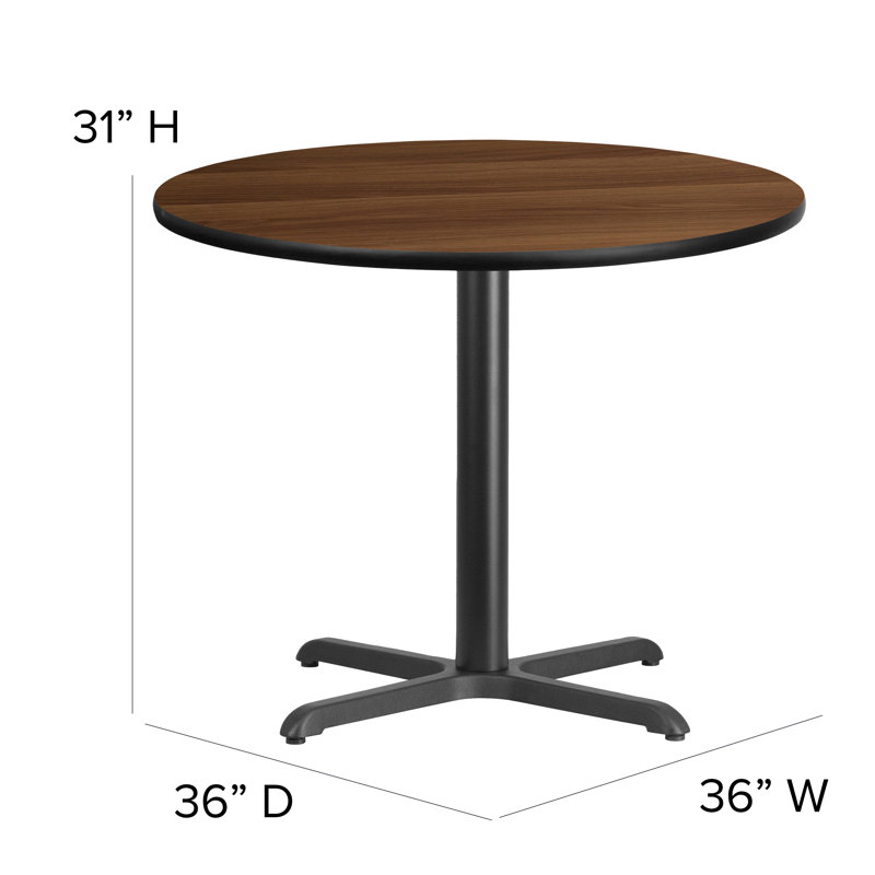 Ensemble de table ronde en stratifié 36 po avec base en X et 4 chaises de banquet trapézoïdales Ahlam, Noyer