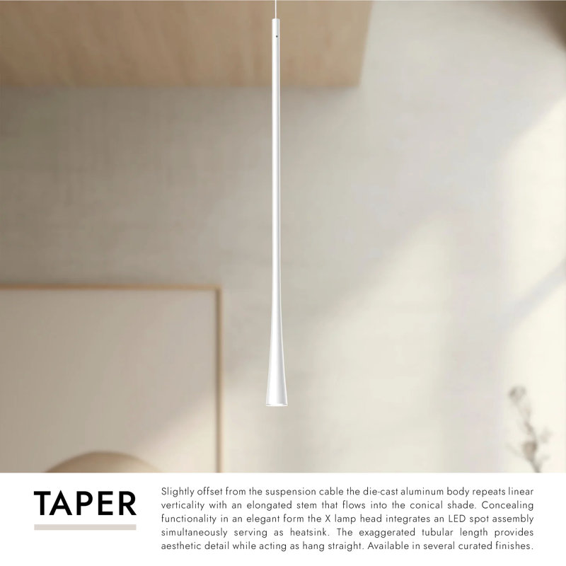 Taper 1 - Light LED Pendant, Chrome, 143.875" H x 1.25" W x 1.25" D