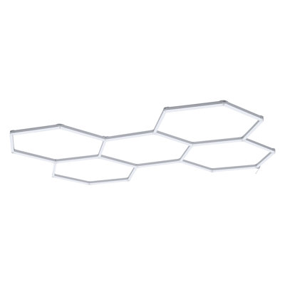 Projecteur hexagonal pour garage 240 W 28 800 lm 6 500 K, éclairage DEL à 5 grilles, structure alvéolaire lumineuse pour l'entretien automobile, installation facile, matériau PC durable, idéal pour garage, entrepôt, atelier, magasin, salle de sport