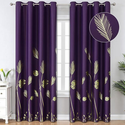 Estelar Textiler - Rideaux occultants mauves pour la chambre à coucher, rideaux obscurcissant à motif de palmier doré de 84 pouces de long, rideaux isolants et isolants thermiques pour salon, 52 l x 84 l, 2 panneaux
