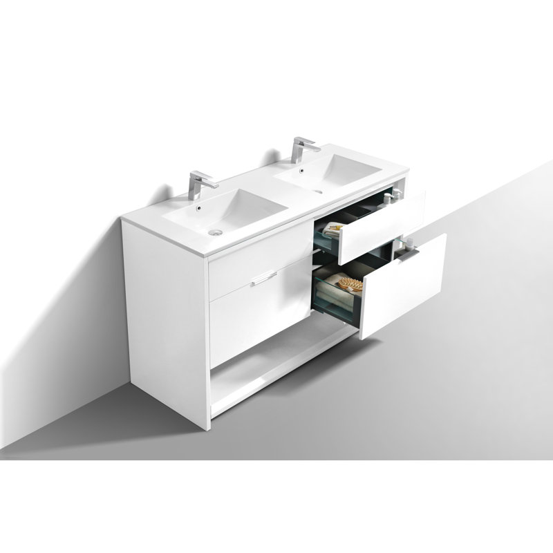 59.44'' Double Bathroom Vanity with Acrylic Top, HIgh Gloss White