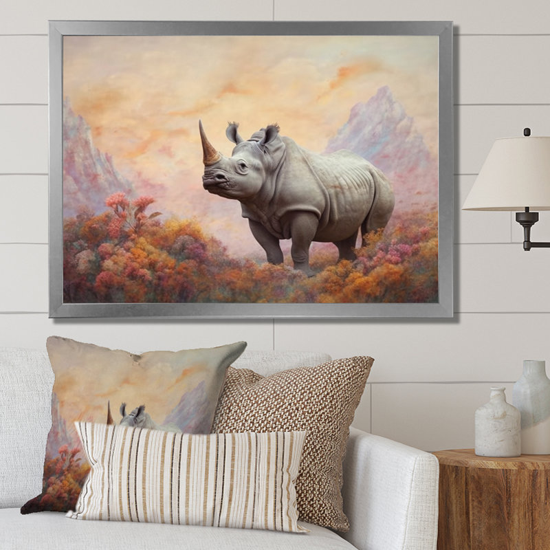 Wild Rhinoceros I sur impression sur toile, H 24 po x l 32 po x P 1 po, Cadre simple argenté
