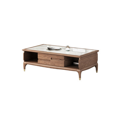 Ash Wood Coffee Table with Rock Plate Countertop