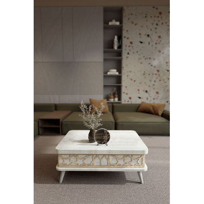 Table basse moderne 35,4 po x 15,0 po x 23,6 po | Panneau de particules 100% mélaminé avec dimensions ajustables | Design ouvert élégant avec pieds en plastique, parfait pour le salon et les espaces contemporains