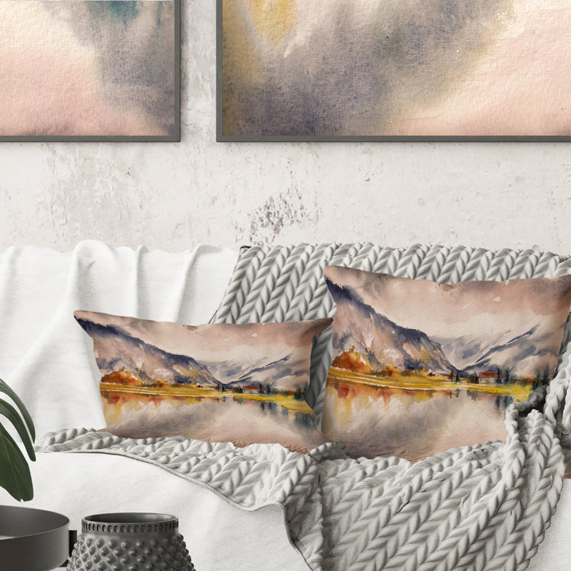 Coussin décoratif paysage d'automne avec ciel reflété sur le lac