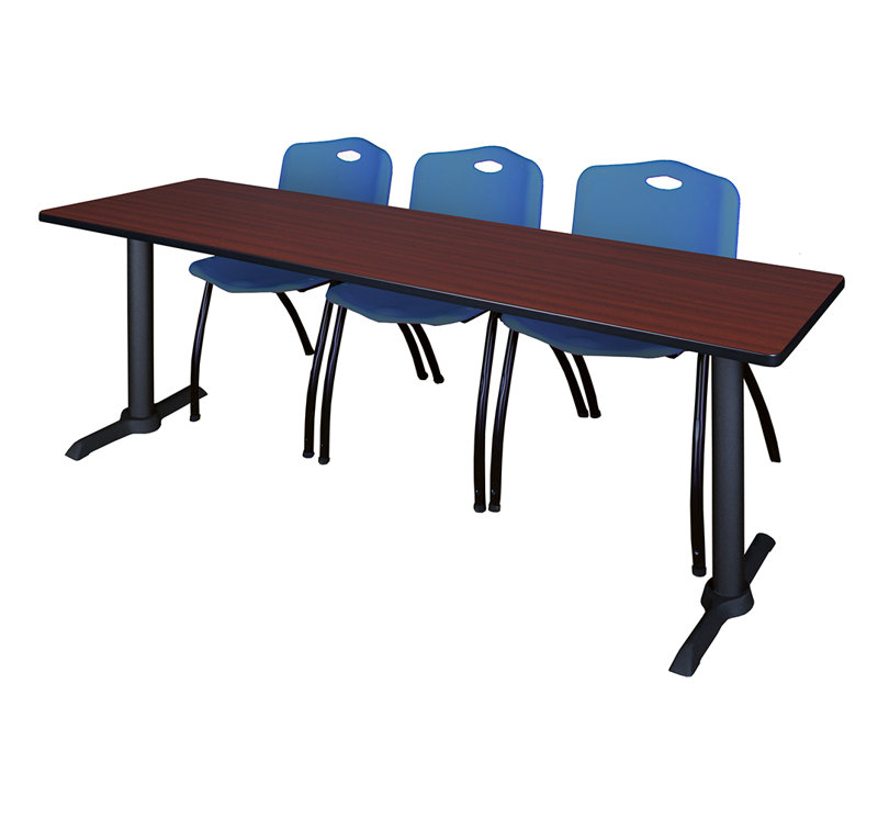 Cain T-Base Training Seminar Table & 3 M Stack Chairs, Grey, Blue