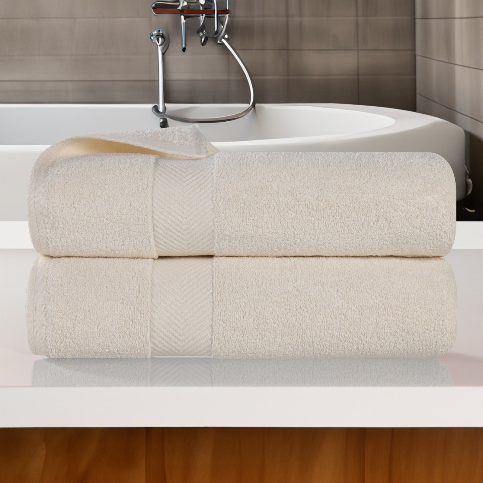 Hamachi 6-Piece Cotton Towel Set, Ivory, Bath Towels - 2 Pack