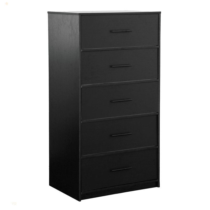 Commode 5 tiroirs avec grands tiroirs en tissu, Noir