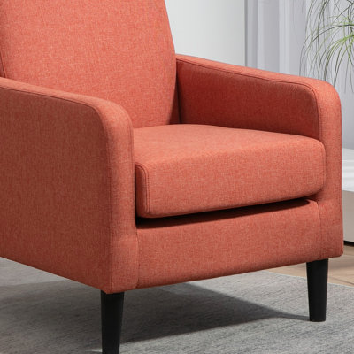 Faux Linen Upholstered Accent Chair, Modern Armchair with Solid Wood Frame, Single Sofa Chair for Living Room Bedroom