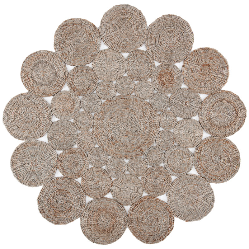 Tapis de couleur unie en jute tissé à la main Pescara, Rond 5 pi