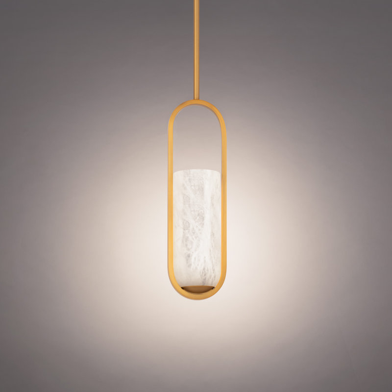 Rollins Aged Brass Mini LED Pendant with Alabaster Shade