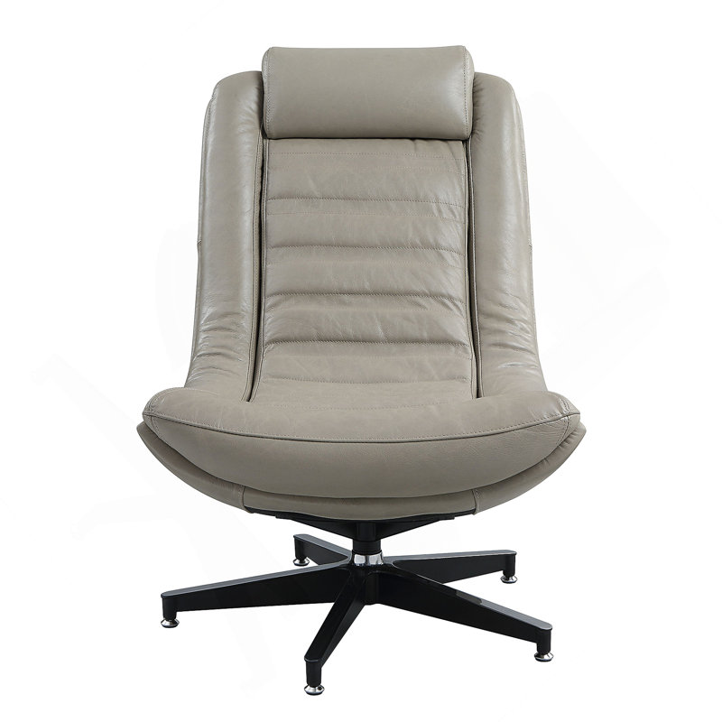 Élégant fauteuil d'appoint pivotant avec revêtement en cuir fleur, idéal pour la vie moderne et les espaces de bureau