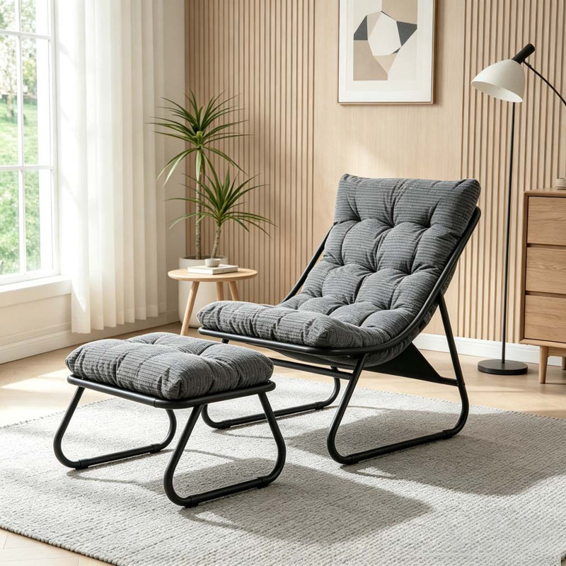 Chaise longue d'extérieur avec repose-pieds pour patio, Gris 1