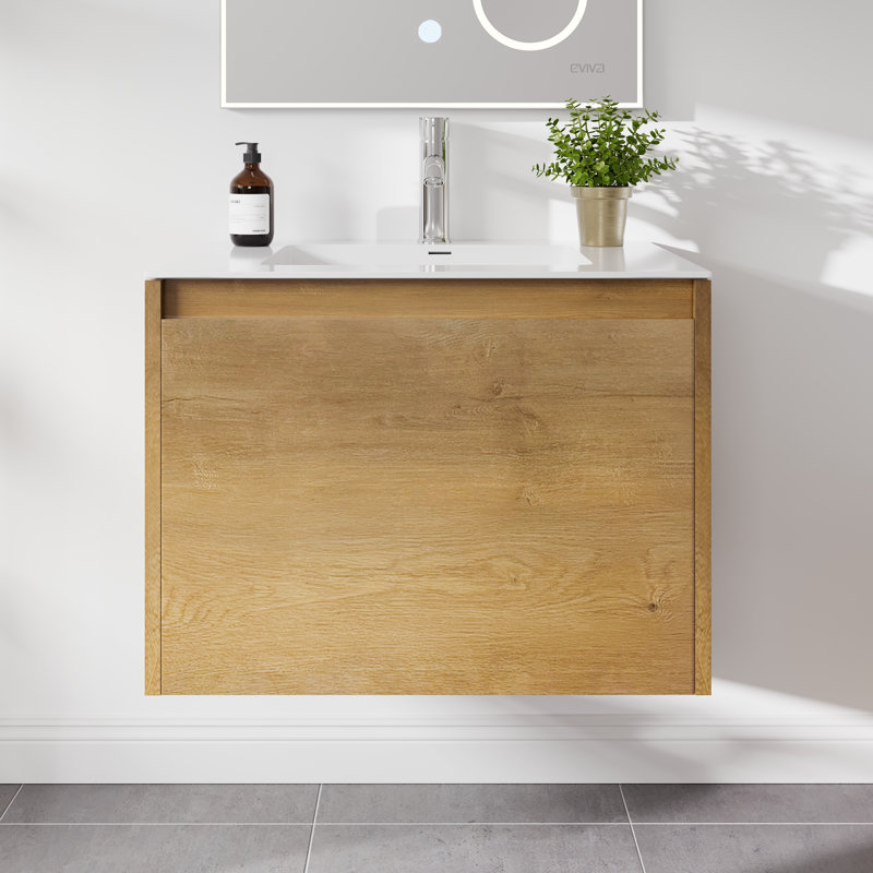 Meuble-lavabo mural en chêne l 20 po x P 19 po avec comptoir en acrylique blanc et lavabo intégré Albrechtice