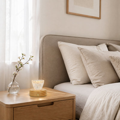 Lampe de bureau rustique rechargeable avec cristal à facettes et intensité variable, forme tulipe, sans fil, fini bois naturel (lot de 2)
