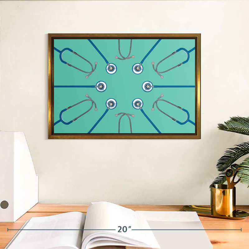 Stéthoscopes bleus, Cadre flottant doré, 13 po x 9 po