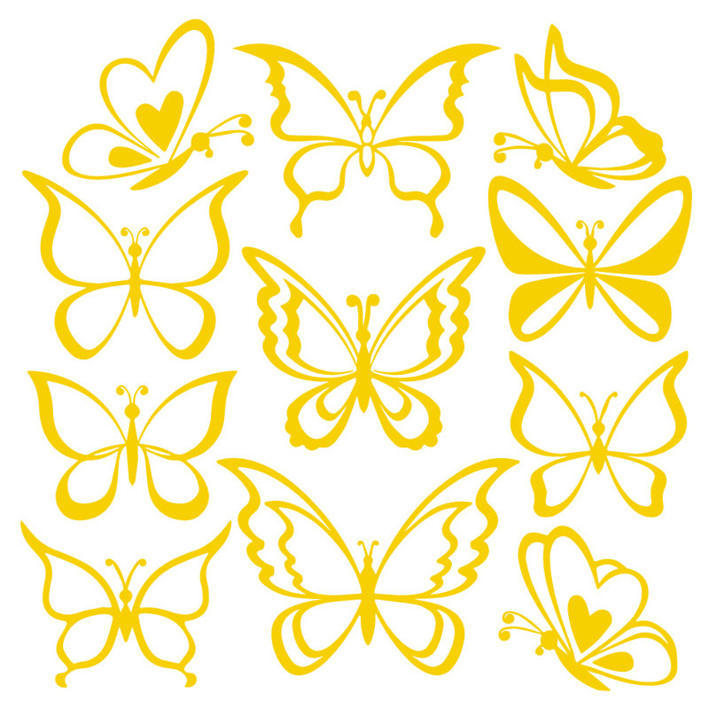 Adhésif décoratif papillon, H 55 po x l 58 po x P 0,01 po, Jaune clair