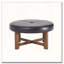 Repose-pieds rond en similicuir capitonné avec base en bois massif-696501680