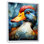 «Cubist Quack Duck Portrait» en bleu et jaune - art mural animal canard