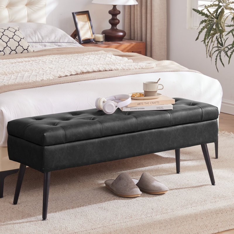 Honoka Faux Leather Upholstered Storage Bench, Black