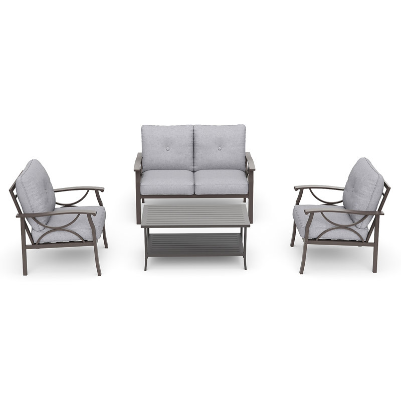 Ensemble de conversation d'extérieur pour 4 personnes avec coussins Degraaf, Gris