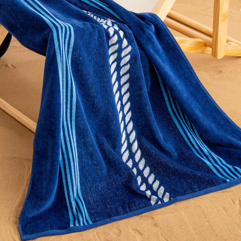 Navy and Royal Blue Knot & Stripe Cotton Beach Towels, 2 Pack - 30" x 60"