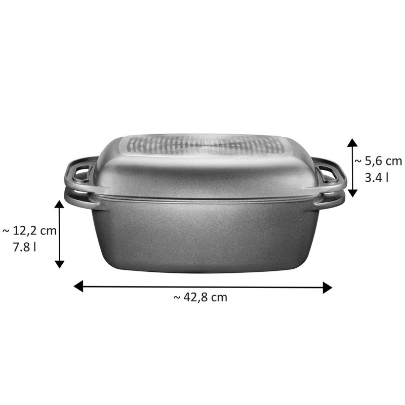 Bella Cucina Aluminum Rectangle Dutch Oven, Anthracite, 12.2L