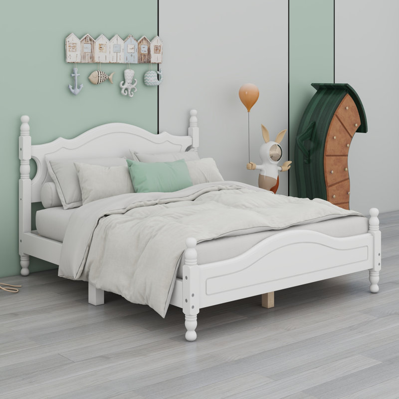 Base de lit plateforme en bois, Lit double, blanc