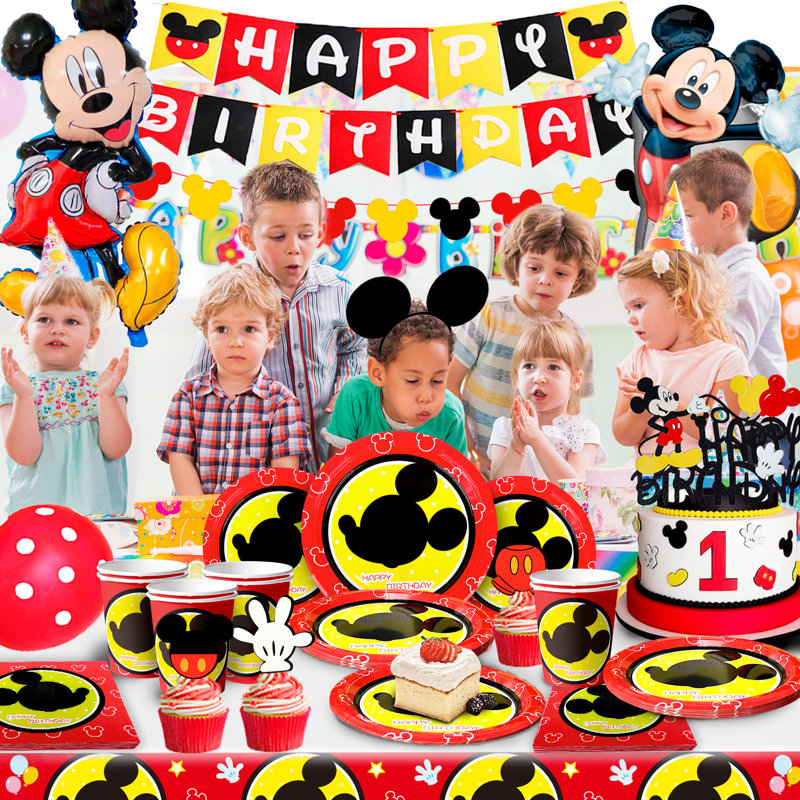 Mickey Mouse Birthday Party Supplies,98Pcs Mickey Mouse Birthday Decorations&Party Tableware set