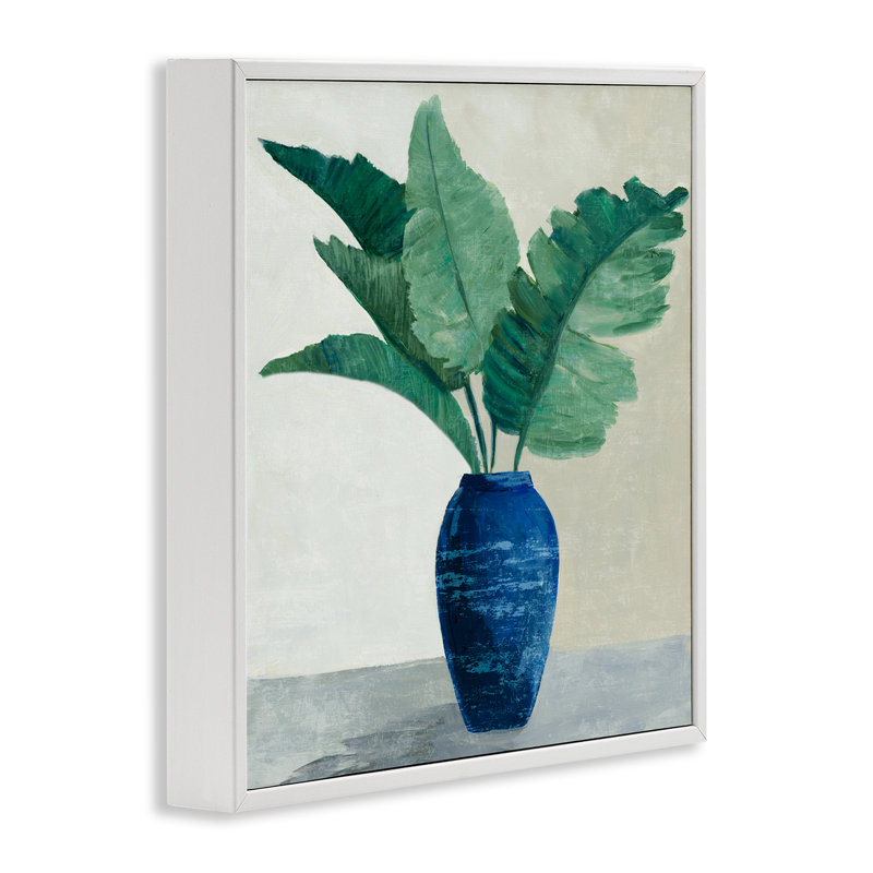  «Fan Palms in Vase», art de la giclée encadrée par Jacob Q, H 17 po x l 17 po, Estampe numérique encadrée blanc bord de mer
