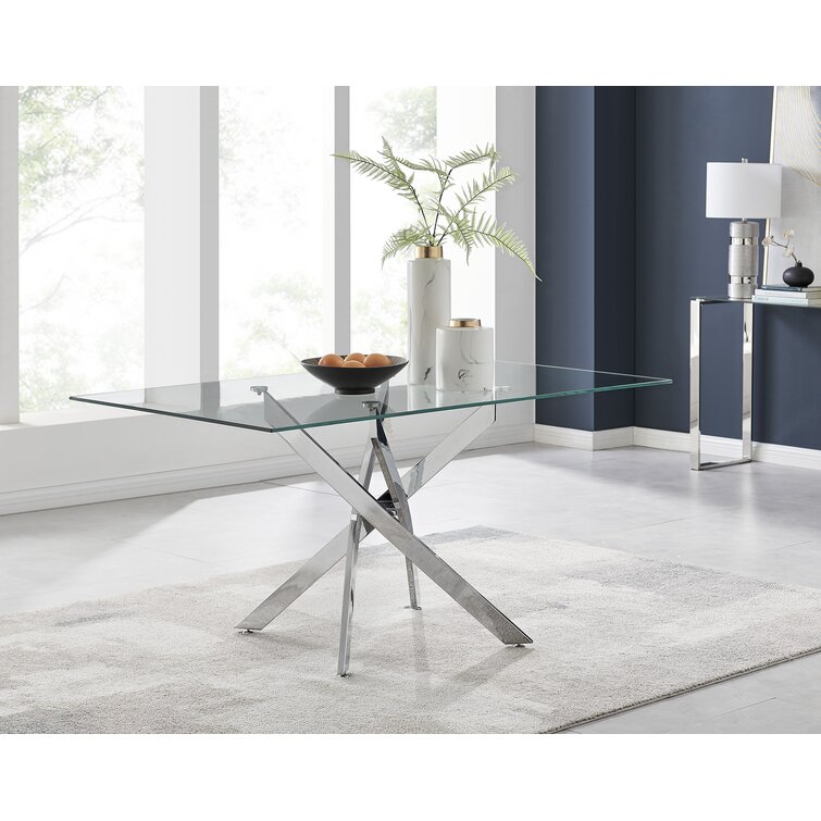 Lenworth Luxury Rectangular Dining Table in Glass and Chrome Metal - Modern Statement Design