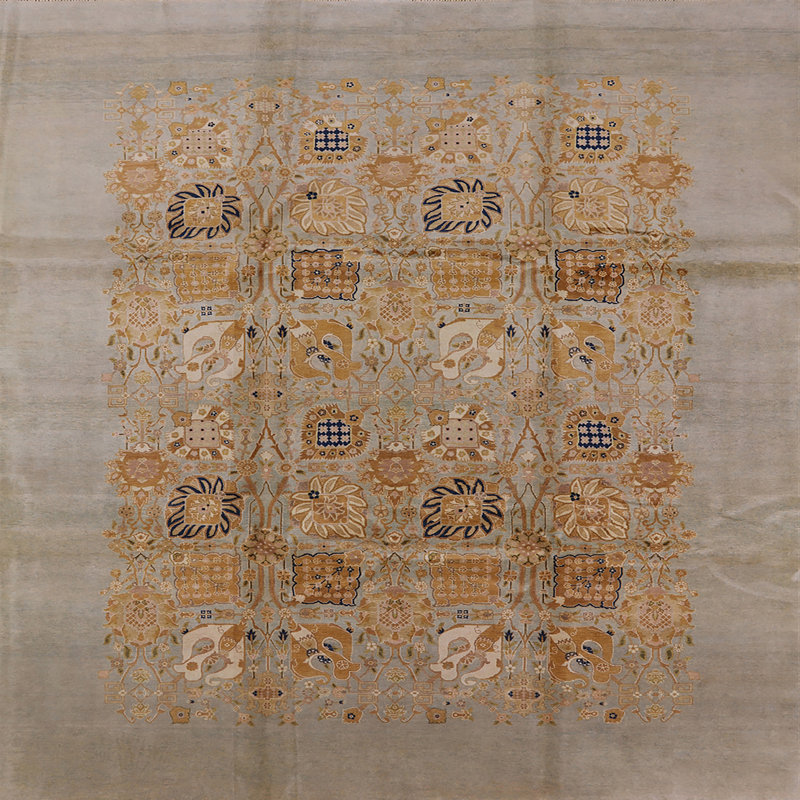 Tapis oriental gris clair / orange, Carré 7 pi