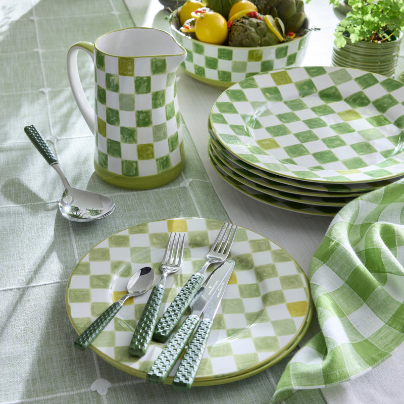 Pink Check Dinner Plate, Green