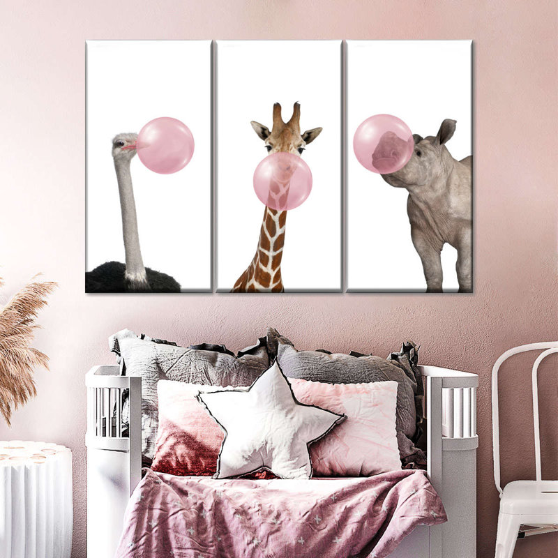 Ensemble de 3 animaux rigolos sur toile, H 28 po x l 45 po